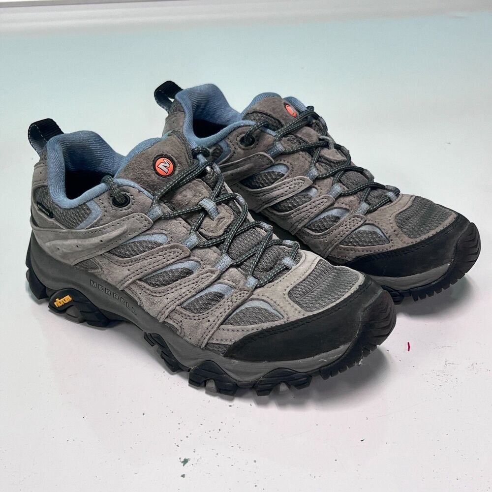 Merrell Moab 3 Waterproof Womens 8.5 Granite Grey Blue Hiking Shoes Vibram GUC